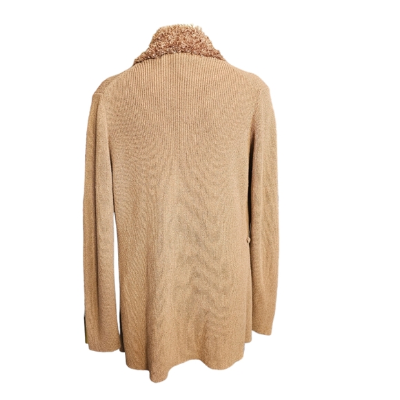Max Studio faux fur trimmed knit cardigan. Large. - Picture 4 of 6